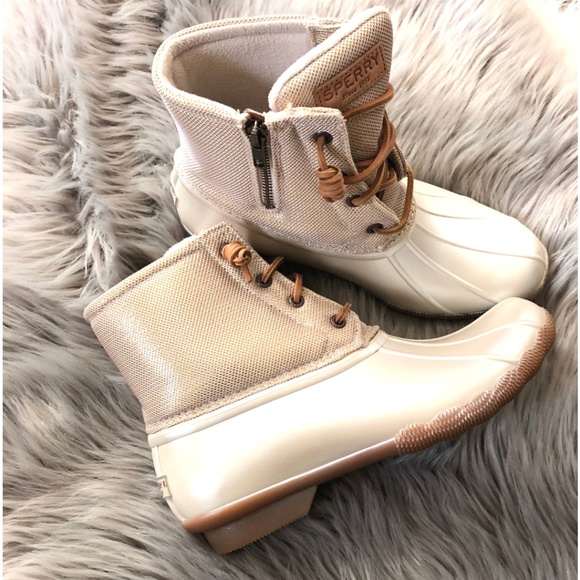 Sperry Shoes - Sperry Duck Saltwater Boots Pearlized Ivory 9